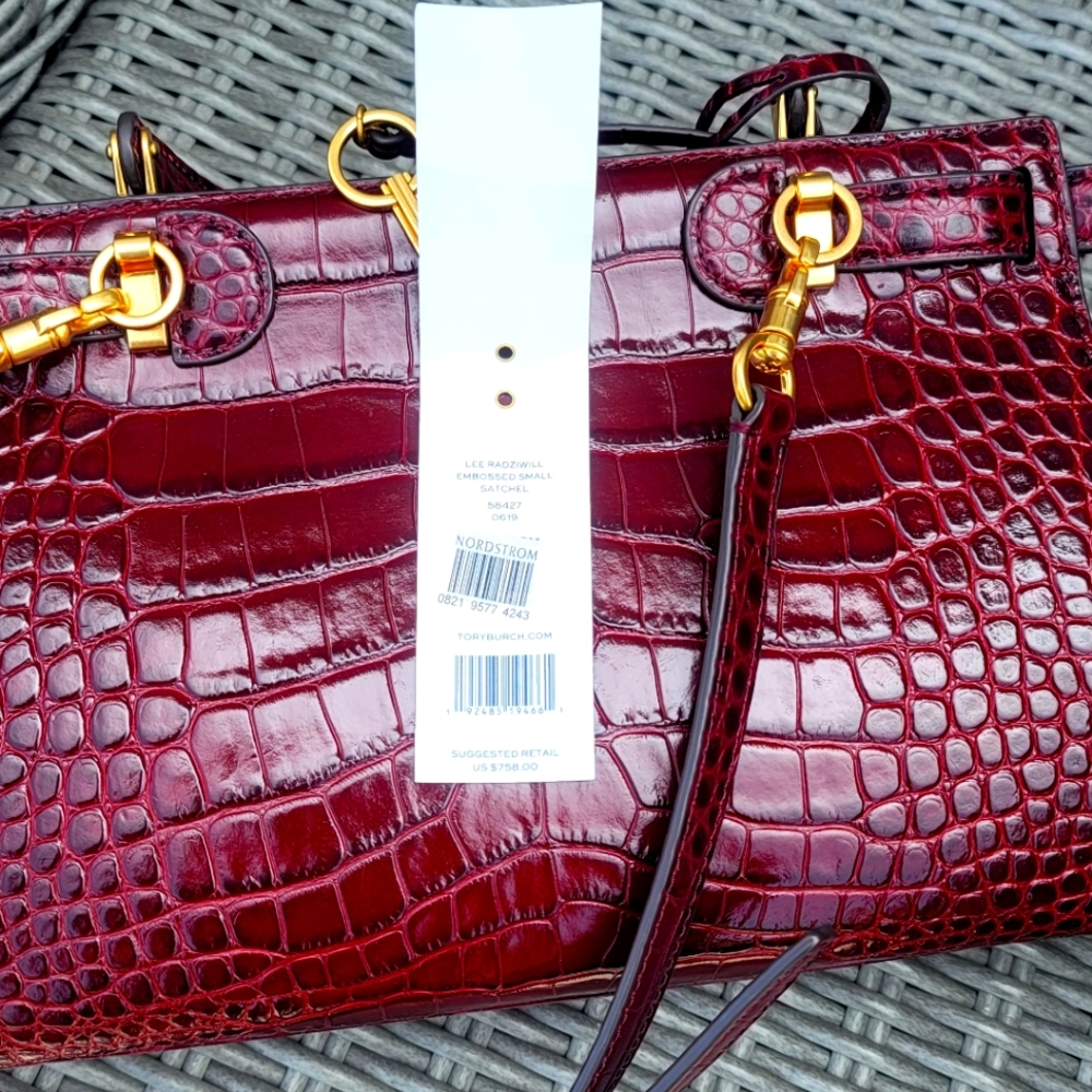 Tory burch lee radziwill handbag Crocodile Embossed Burgundy